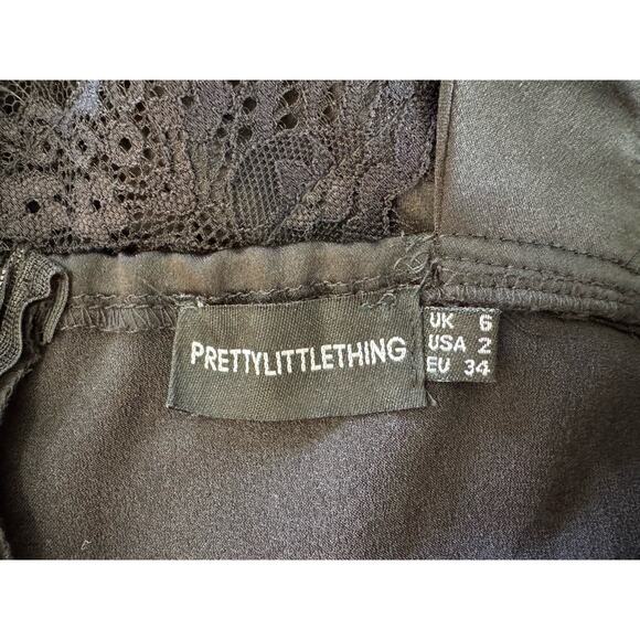 PRETTY LITTLE THING Black Satin Sleeveless Lace Insert Maxi Dress NEW Size 2 - Picture 13 of 13